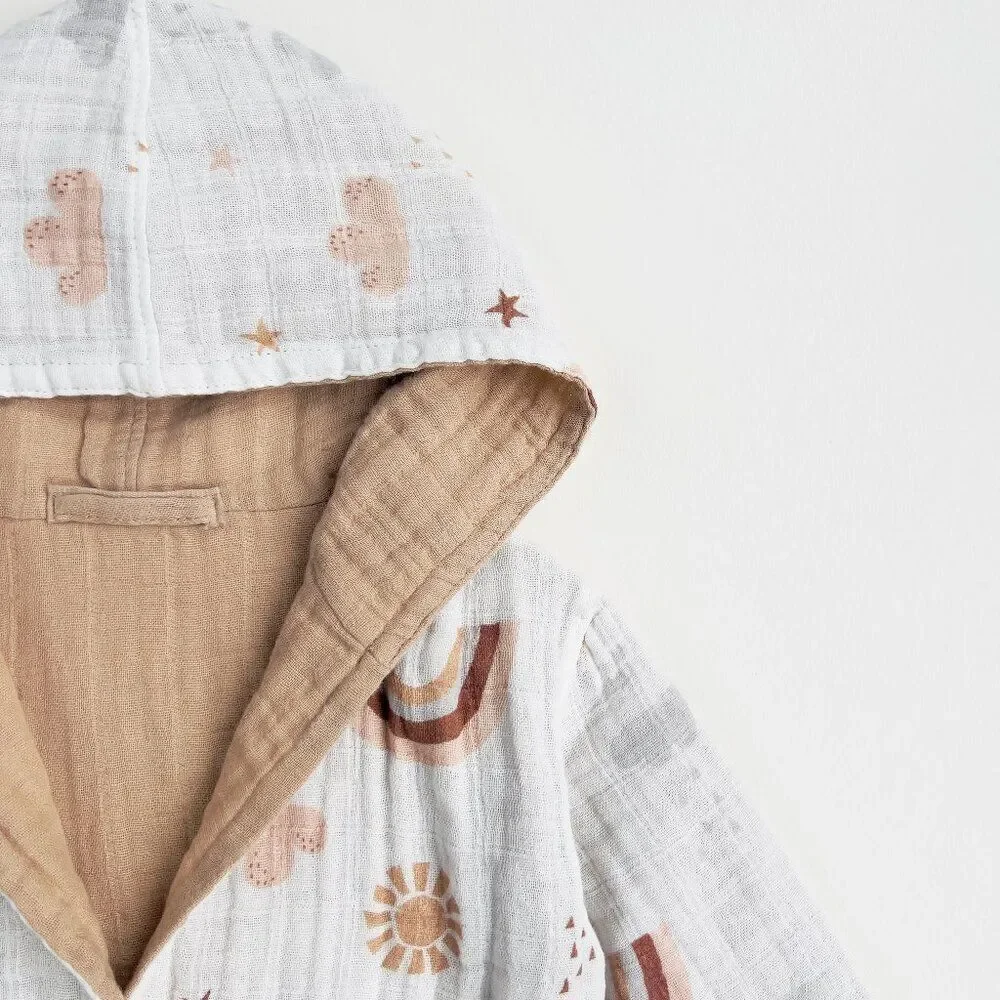 KIDS Organic Muslin Cotton Bathrobe - Reversible Rainbow